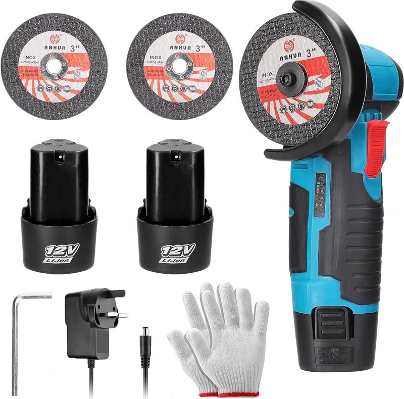 WEMART Mini Angle Grinder, 19500Rpm Mini Grinders Power Tools, Handheld Portable Electric Grinder Machine With 2 Cutting Disc And 2 1500Mah Battery - Image 1