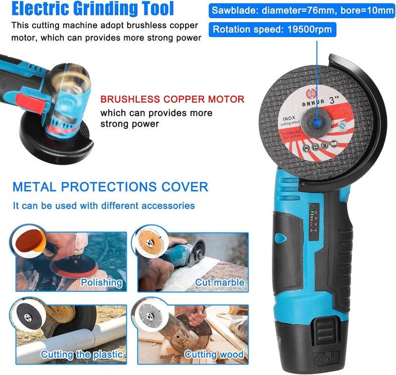 WEMART Mini Angle Grinder, 19500Rpm Mini Grinders Power Tools, Handheld Portable Electric Grinder Machine With 2 Cutting Disc And 2 1500Mah Battery - Image 5
