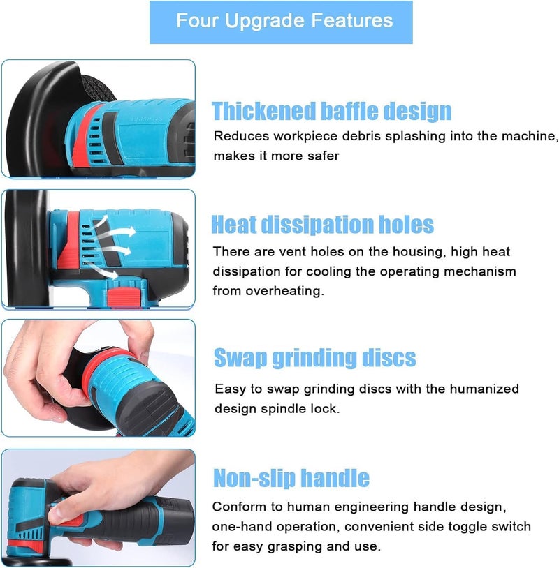 WEMART Mini Angle Grinder, 19500Rpm Mini Grinders Power Tools, Handheld Portable Electric Grinder Machine With 2 Cutting Disc And 2 1500Mah Battery - Image 4