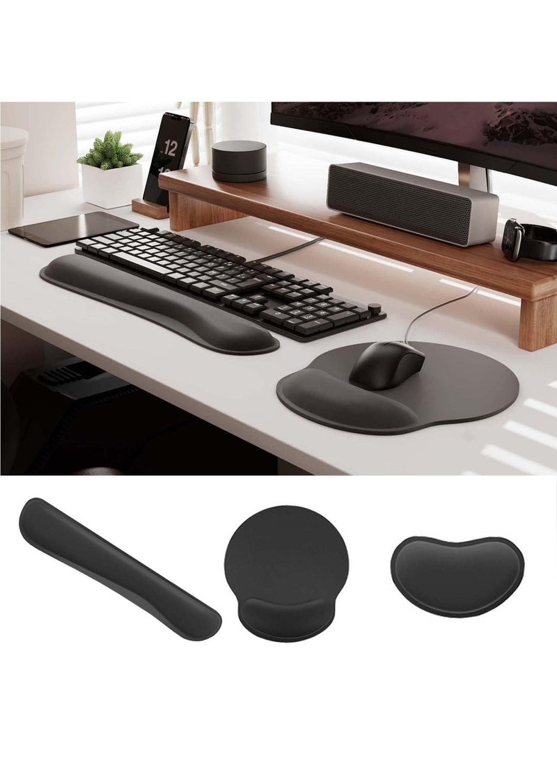 Arabest Wrist Rest Support Set Includes Keyboard Wrist Rest, Mouse Pad And Small Wrist Rest For Work Comfort, Alleviates Wrist Pain, Soft Texture, Black (Three Piece Set)  - Image 1