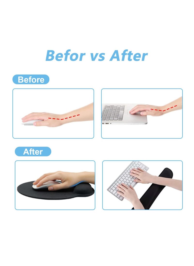 Wrist Rest Support Set Includes Keyboard Wrist Rest, Mouse Pad And Small Wrist Rest For Work Comfort, Alleviates Wrist Pain, Soft Texture, Black (Three Piece Set)