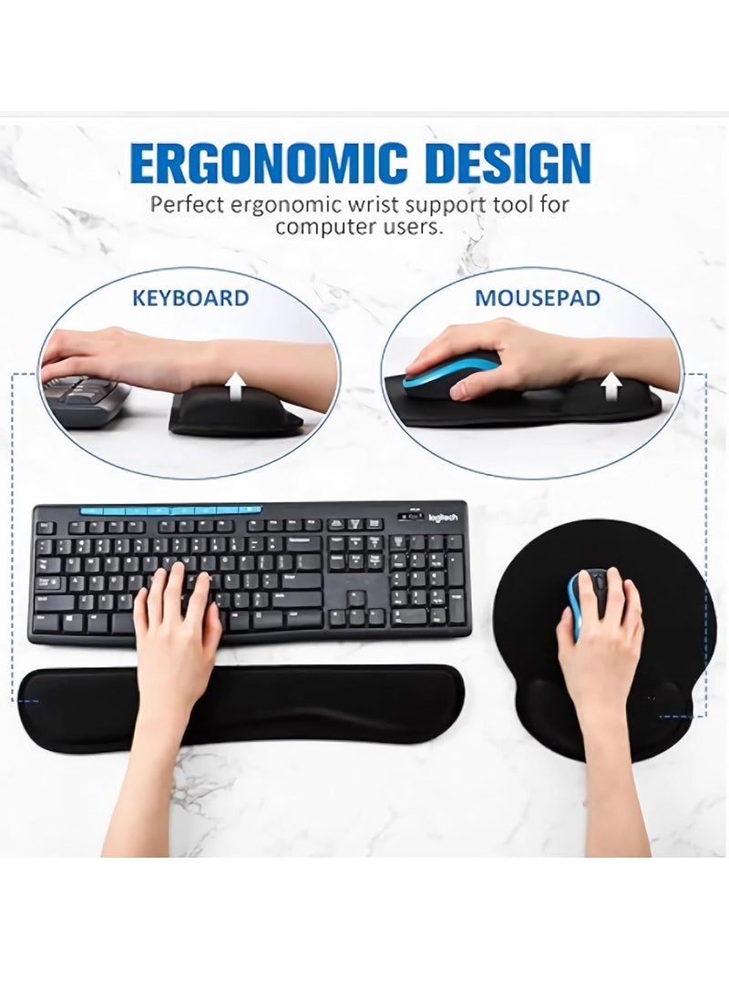 Wrist Rest Support Set Includes Keyboard Wrist Rest, Mouse Pad And Small Wrist Rest For Work Comfort, Alleviates Wrist Pain, Soft Texture, Black (Three Piece Set)