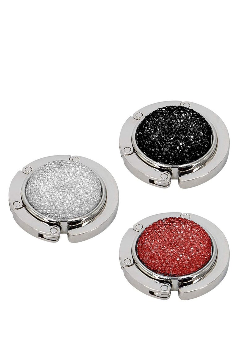 KASTWAVE Foldable Purse Hook Floding Handbag Hanger Bling Rhinestone Bag Holder for Table Desk 3PCS Black White Red  - Image 1