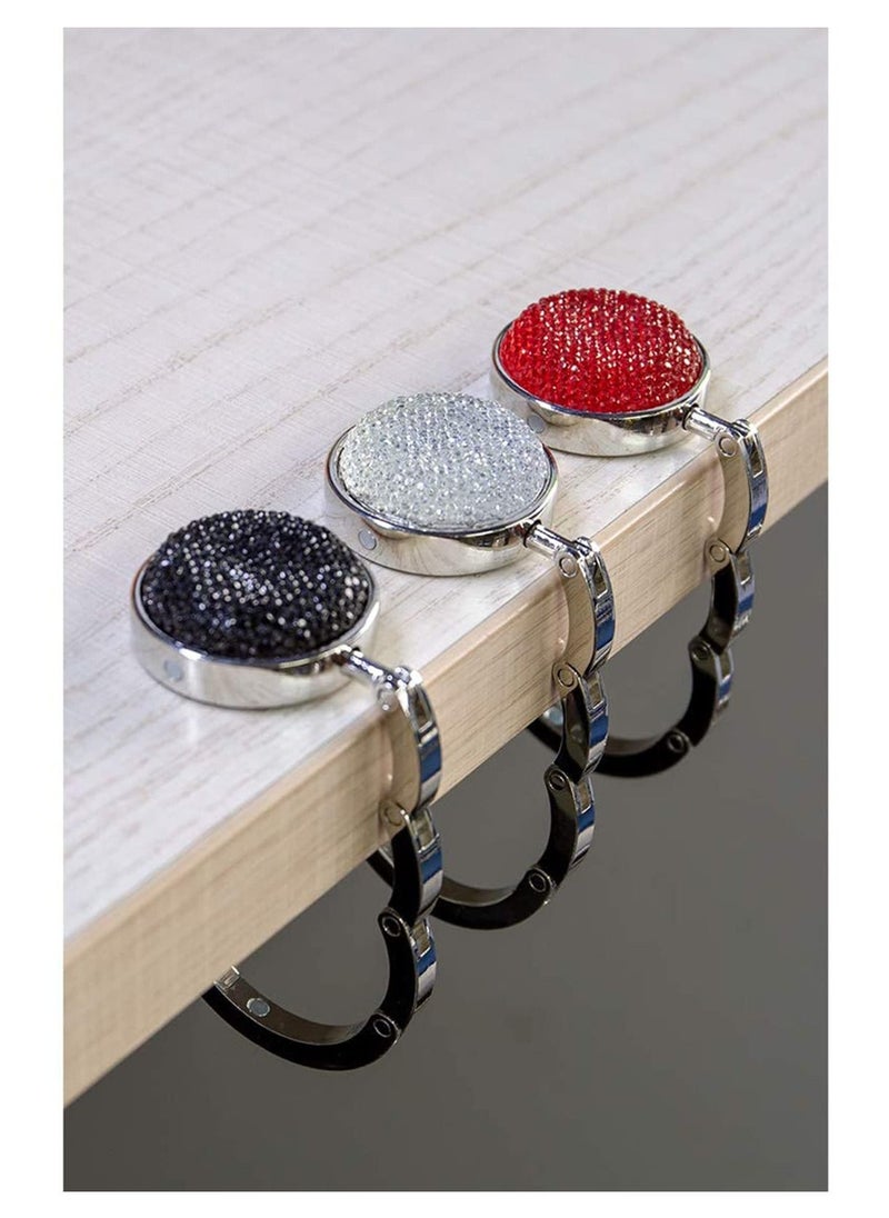 KASTWAVE Foldable Purse Hook Floding Handbag Hanger Bling Rhinestone Bag Holder for Table Desk 3PCS Black White Red  - Image 2