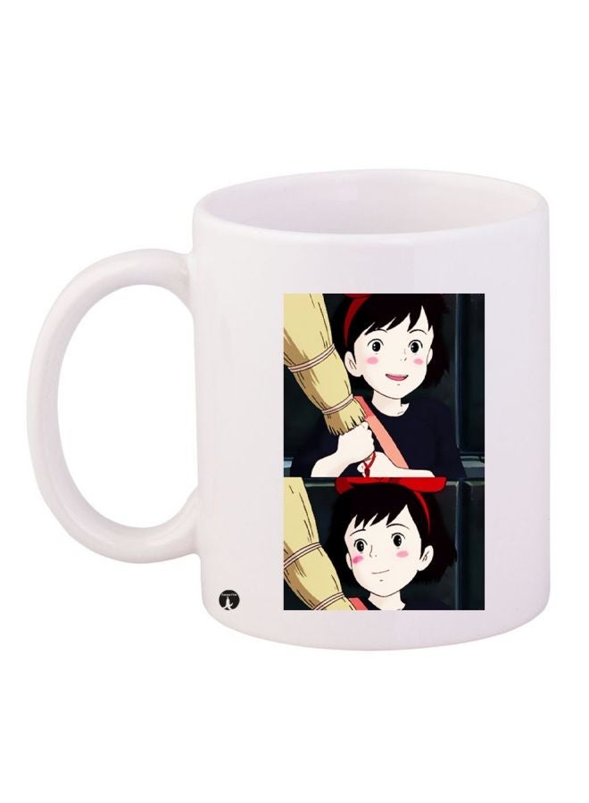 RYN Cartoon Girl Printed Coffee Mug White/Black/Beige 11ounce