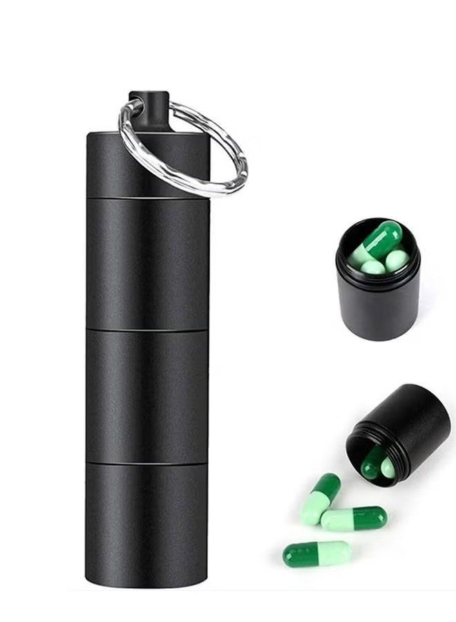 YJ Portable Pill Cases with Keychain, Metal Pocket Pill Boxes, 3 Compartment Waterproof Daily Pill Container Holder for Men and Women (Black) - Image 1