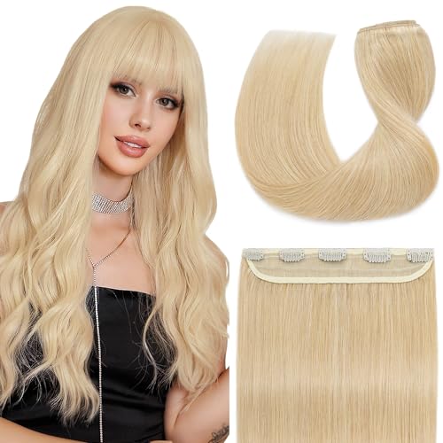 S-noilite Clip in Human Hair Extensions One Piece 5 Clips 3/4 Full Head Clip on Remy Hair Extension For Women Lighter One-Piece Design Adding Hair Volume 18Inch 50g Natural Blonde - Image 1