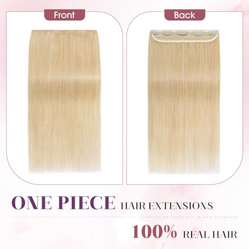 S-noilite Clip in Human Hair Extensions One Piece 5 Clips 3/4 Full Head Clip on Remy Hair Extension For Women Lighter One-Piece Design Adding Hair Volume 18Inch 50g Natural Blonde - Image 3