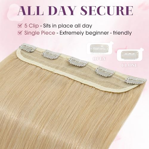 S-noilite Clip in Human Hair Extensions One Piece 5 Clips 3/4 Full Head Clip on Remy Hair Extension For Women Lighter One-Piece Design Adding Hair Volume 18Inch 50g Natural Blonde - Image 4