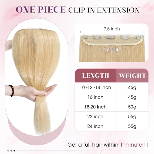 S-noilite Clip in Human Hair Extensions One Piece 5 Clips 3/4 Full Head Clip on Remy Hair Extension For Women Lighter One-Piece Design Adding Hair Volume 18Inch 50g Natural Blonde - Image 5