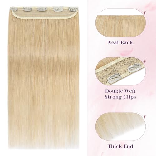 S-noilite Clip in Human Hair Extensions One Piece 5 Clips 3/4 Full Head Clip on Remy Hair Extension For Women Lighter One-Piece Design Adding Hair Volume 18Inch 50g Natural Blonde - Image 2