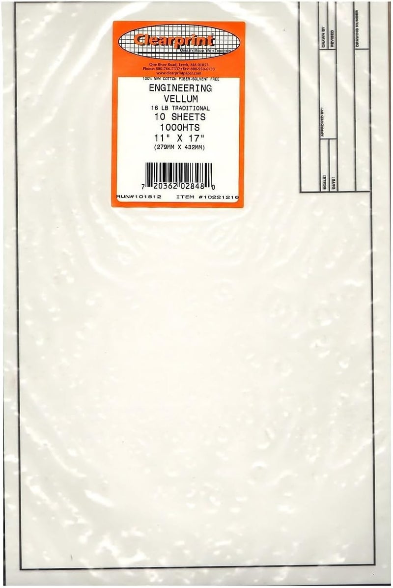Clearprint أوراق فلامينغ 11" × 17" 1000H بتصميم فلامينغ مع كتلة عنوان المهندس، 16 رطل، 100% قطن، 10 أوراق لكل عبوة، 1 لكل منها - Image 1