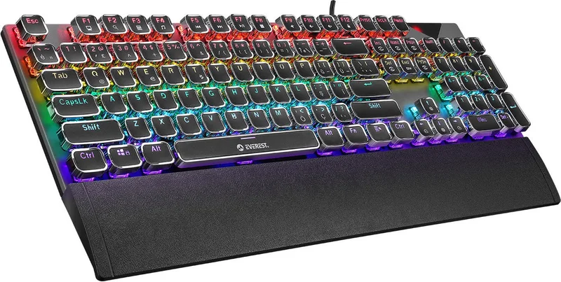 ايفرست Kb-Mk9 Silver USB Wrist Support Typewriter Keys Mechanical Q Red Switch Gaming Keyboard