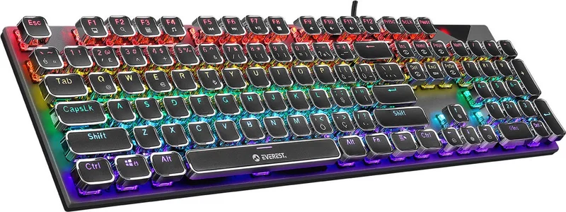 ايفرست Kb-Mk9 Silver USB Wrist Support Typewriter Keys Mechanical Q Red Switch Gaming Keyboard