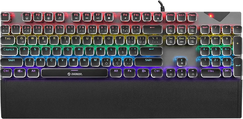 ايفرست Kb-Mk9 Silver USB Wrist Support Typewriter Keys Mechanical Q Red Switch Gaming Keyboard