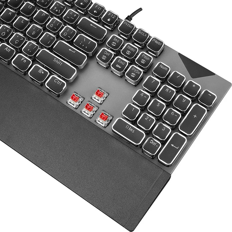 ايفرست Kb-Mk9 Silver USB Wrist Support Typewriter Keys Mechanical Q Red Switch Gaming Keyboard