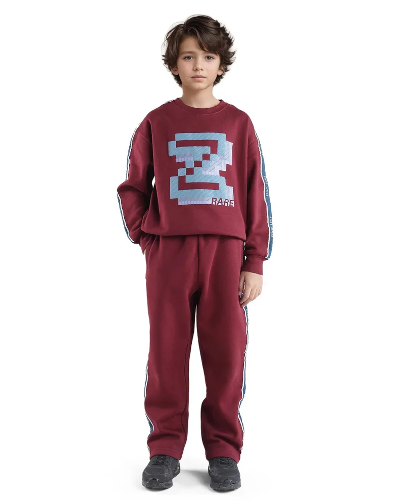 رير ونز Rare Ones Kids Zeto Maroon Cotton Poly Applique Drawstring Closure Trackpant