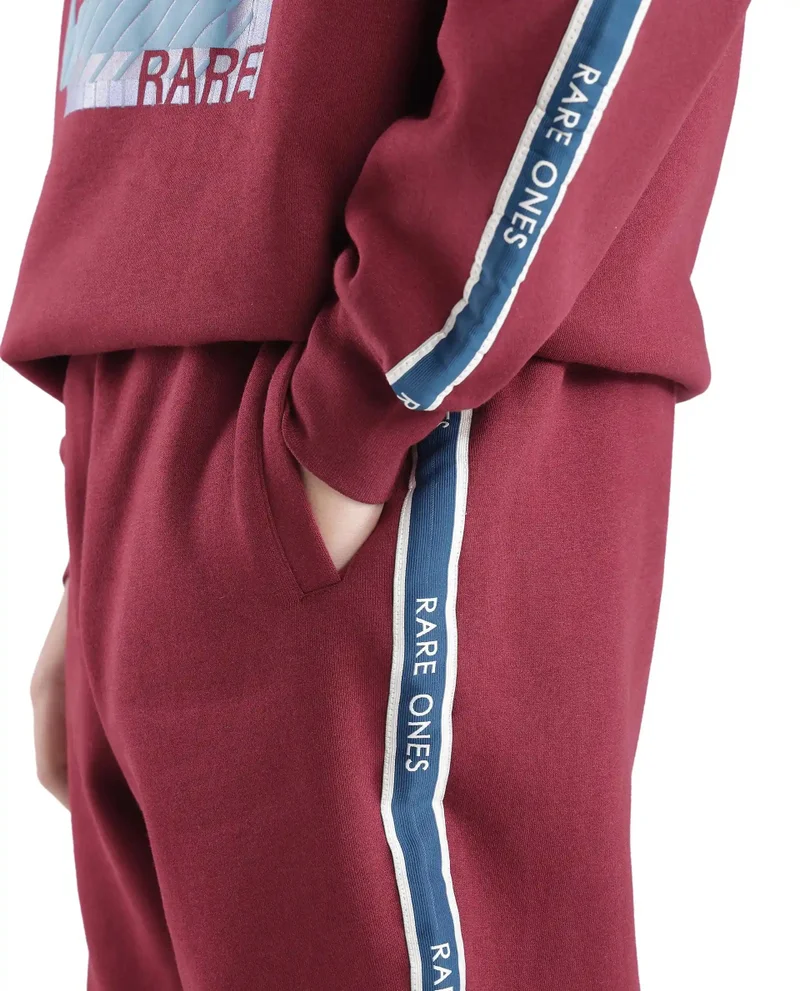 Rare Ones Rare Ones Kids Zeto Maroon Cotton Poly Applique Drawstring Closure Trackpant