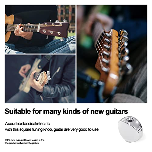 MAXCHEER 6PCS Metal Big Square Shape Guitar Tuning Peg Tuners Machine Head Replacemen Buttons knob Handle Tip (Chrome Oval) - Image 2