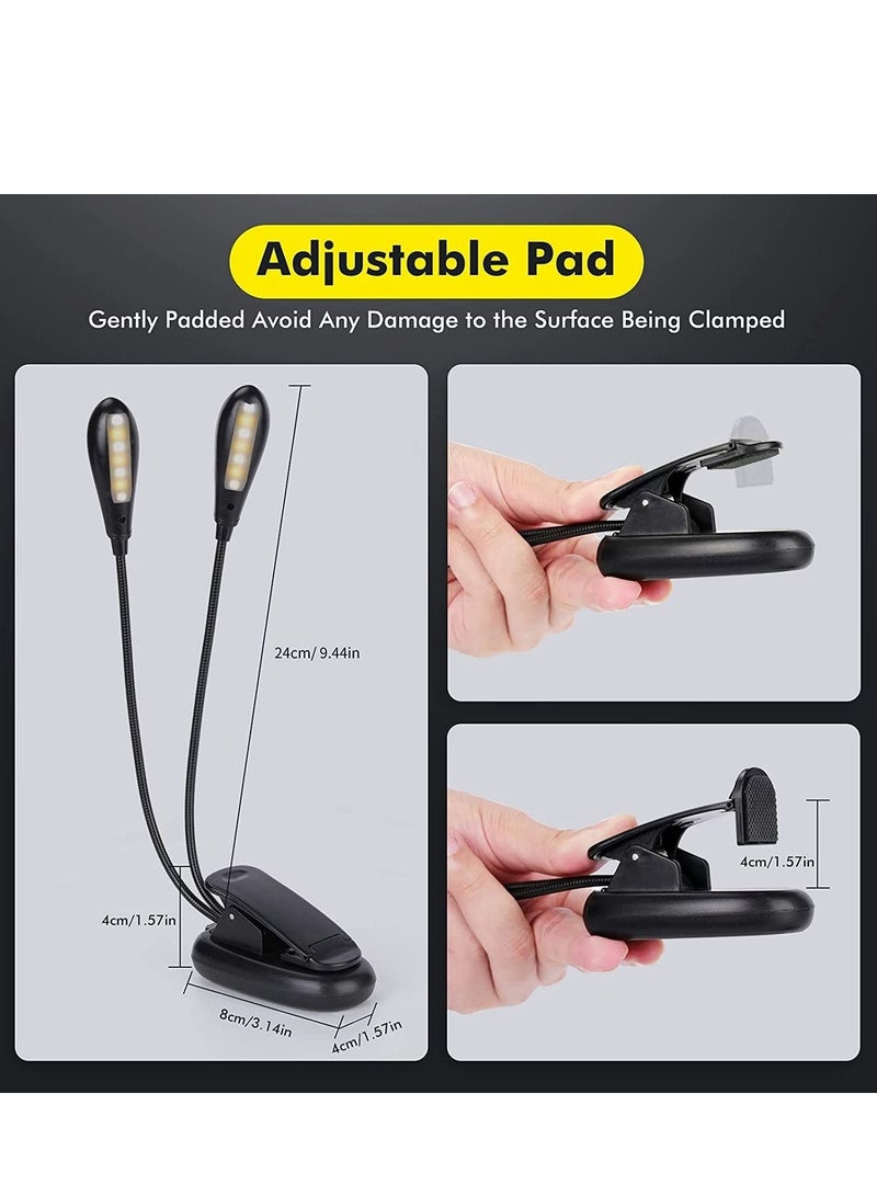 Captaintech Reading Light, 14 LED Rechargeable Book Light Stand Light, Eye Care Warm White Clip-On Reading Light, 9 Brightness, 2 Goosenecks Light Up, Portable USB Lightweight Reading in in Desk, Bed, Travel - Image 2