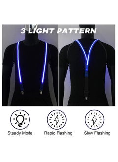 Generic Men's Led Suspenders, Light Up Suspenders 3 Flash Modes LED Glow Suspenders, Adjustable Illuminated Bow Ties with Zipper, Costume Accessory for Parties, Bars, Halloween, School, blue  - Image 4