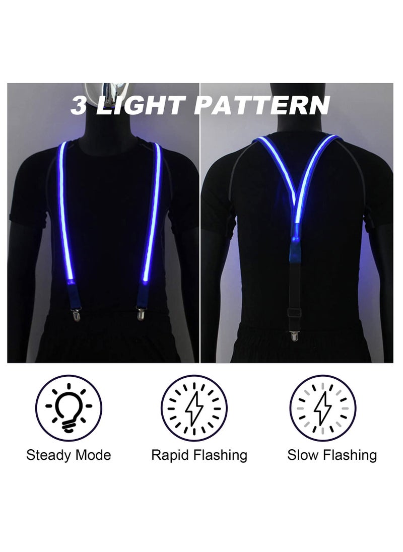 Generic - Men's Led Suspenders, Light Up Suspenders 3 Flash Modes LED Glow Suspenders, Adjustable Illuminated Bow Ties with Zipper, Costume Accessory for Parties, Bars, Halloween, School, blue - Image 1