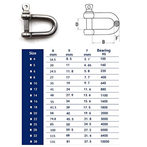 Flomore M4 D Ring Shackle Boat Anchor Shackle 304 Stainless Steel Chain Shackle Screw Pin D Shackle Pack of 15 - Image 5
