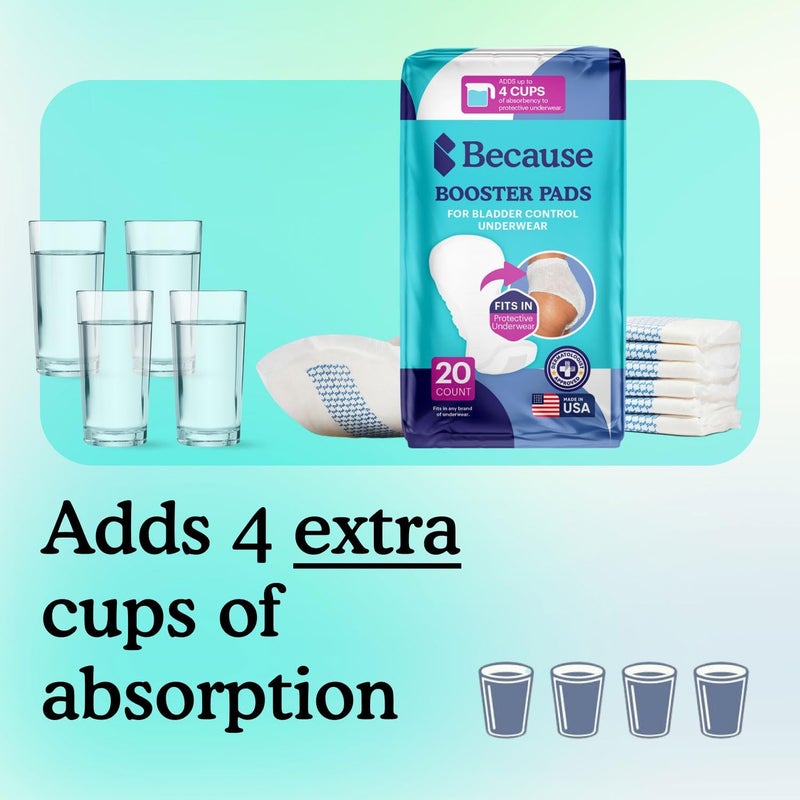 because Premium Incontinence Booster Pads for Men and Women Adds Extra Absorbency to Adult Diapers Super Soft Adhesive Strip Backing Unisex 45 Count - Image 3