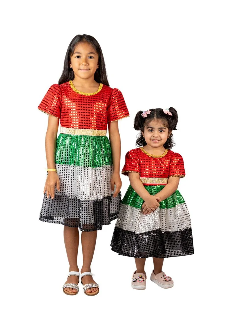 دىدانيالا فستان دانييلا - بألوان العلم الوطني لدولة الإمارات العربية المتحدة ومزين بالترتر