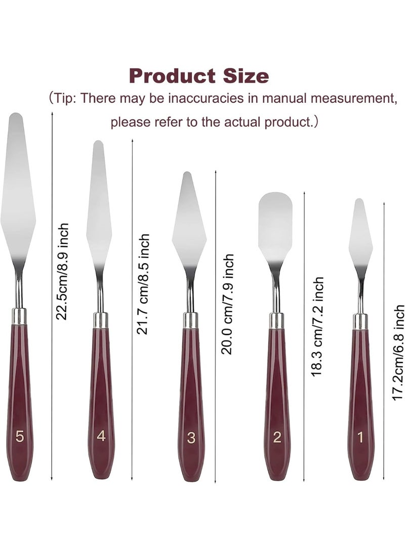 مجموعة سكاكين لوحة من 11 قطعة، 5 قطع من سكاكين لوحة من الفولاذ المقاوم للصدأ و6 قطع من مكاشط بلاستيكية، ملحقات الرسم للرسم على القماش الزيتي والأكريليك وخلط الألوان وتطبيقات الطلاء السميك (وردي) - Image 2