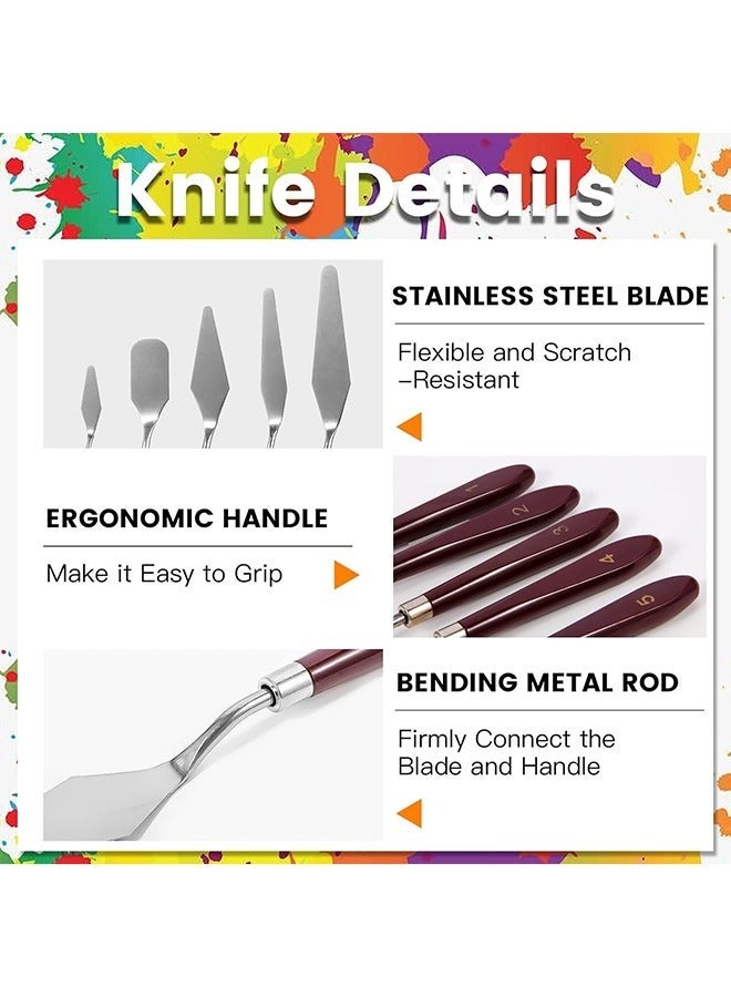 مجموعة سكاكين لوحة من 11 قطعة، 5 قطع من سكاكين لوحة من الفولاذ المقاوم للصدأ و6 قطع من مكاشط بلاستيكية، ملحقات الرسم للرسم على القماش الزيتي والأكريليك وخلط الألوان وتطبيقات الطلاء السميك (وردي) - Image 3