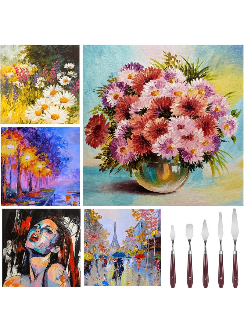 مجموعة سكاكين لوحة من 11 قطعة، 5 قطع من سكاكين لوحة من الفولاذ المقاوم للصدأ و6 قطع من مكاشط بلاستيكية، ملحقات الرسم للرسم على القماش الزيتي والأكريليك وخلط الألوان وتطبيقات الطلاء السميك (وردي) - Image 4