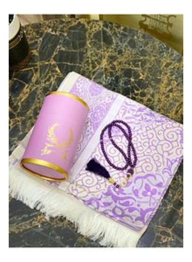 Dreamzon Muslim Prayer Rug and Prayer Beads with Elegant Cylinder Gift Box Islamic Gifts Set - Image 1