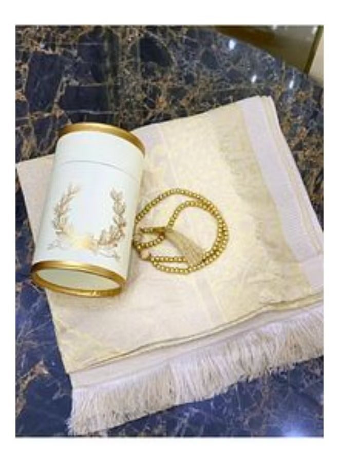 Dreamzon Muslim Prayer Rug and Prayer Beads with Elegant Cylinder Gift Box Islamic Gifts Set - Image 3