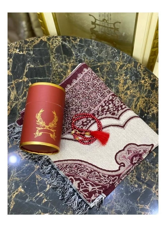 Dreamzon Muslim Prayer Rug and Prayer Beads with Elegant Cylinder Gift Box Islamic Gifts Set - Image 4