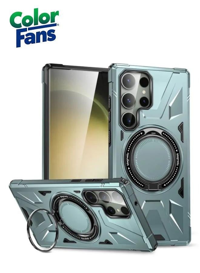 كولور فانس غطاء هاتف سامسونج جالاكسي S24 ألترا مقاوم للخدوش مع تصميم مسند دوار 360 درجة - أخضر - Image 1