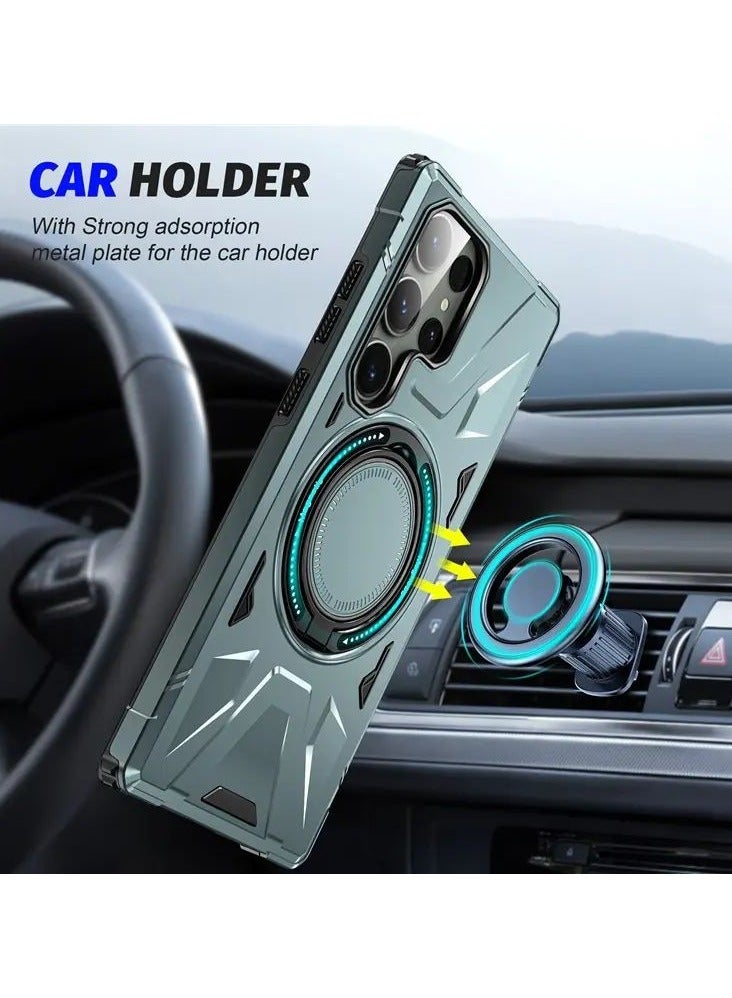 كولور فانس غطاء هاتف سامسونج جالاكسي S24 ألترا مقاوم للخدوش مع تصميم مسند دوار 360 درجة - أخضر - Image 3