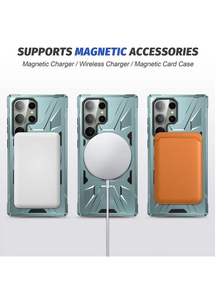 كولور فانس غطاء هاتف سامسونج جالاكسي S24 ألترا مقاوم للخدوش مع تصميم مسند دوار 360 درجة - أخضر - Image 4