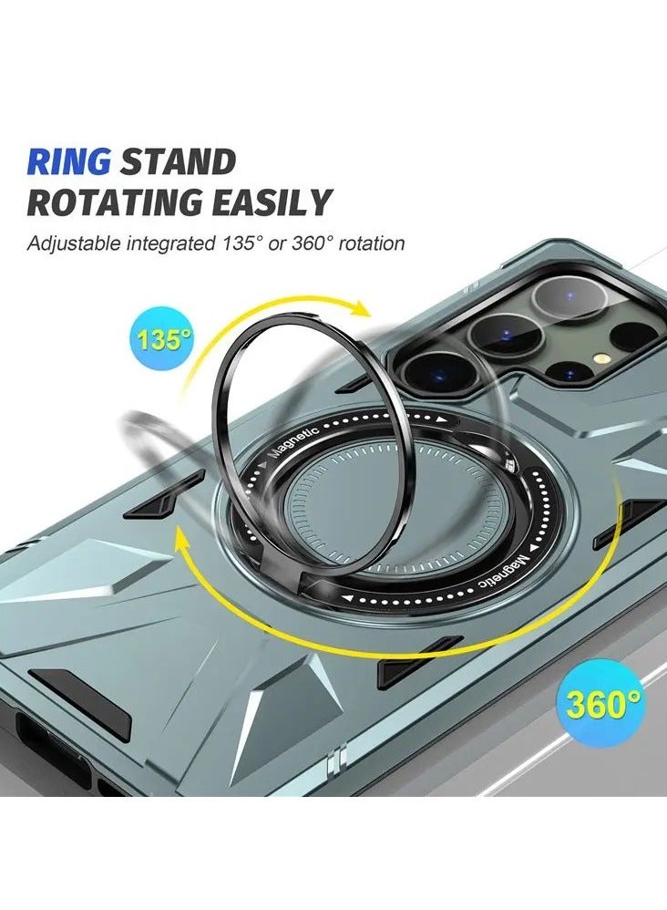 كولور فانس غطاء هاتف سامسونج جالاكسي S24 ألترا مقاوم للخدوش مع تصميم مسند دوار 360 درجة - أخضر - Image 2