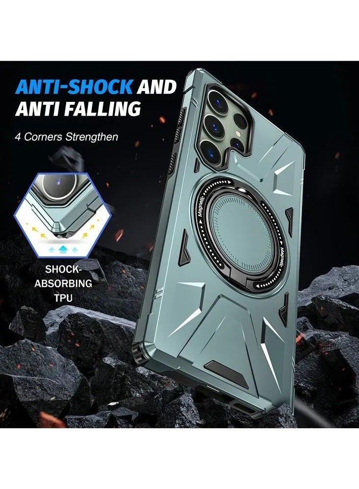 كولور فانس غطاء هاتف سامسونج جالاكسي S24 ألترا مقاوم للخدوش مع تصميم مسند دوار 360 درجة - أخضر - Image 5