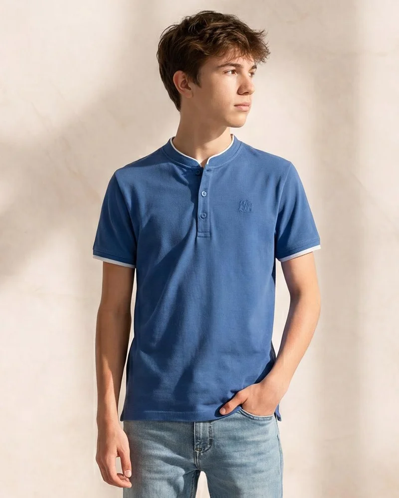 ردتاغ Boys Blue Mandarin Collar T-shirt