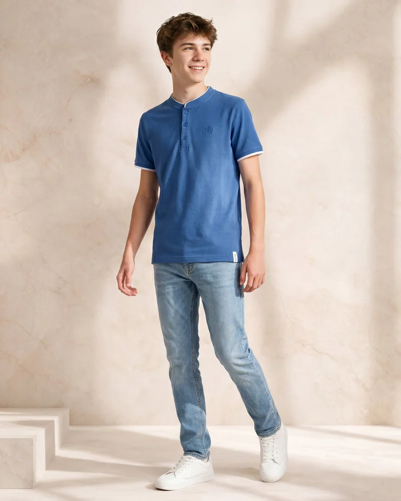 ردتاغ Boys Blue Mandarin Collar T-shirt