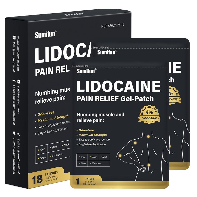 Sumifun 4 Lidocaine Patches 18 Count Long Lasting Plaster Patch for Knee Shoulder Muscle Joints with Natural Ingredients Extended Patch with Lidocaine FSA or HSA Eligible