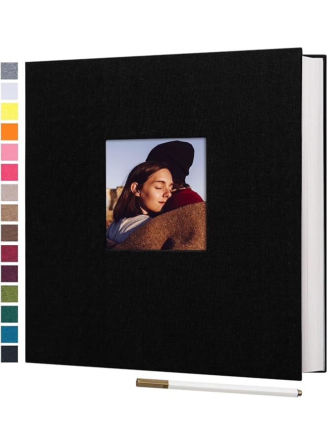 The Bros Large Photo Album Self Adhesive Pictures for 2x3 4x6 5x7 8x10 Pictures DIY Scrapbook Album 40 Blank Pages (20 sheets) Linen Cover Memory Book for Wedding, Baby Growth, Travel, 28 x 27cm (Black) - Image 1