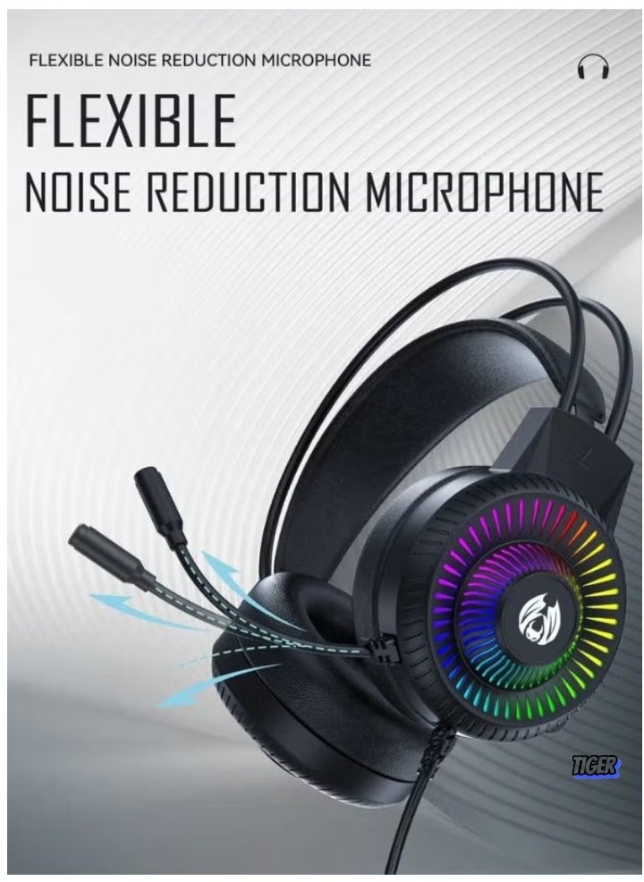 TIGER H82 Wired RGB Gaming Headset with Microphone, 3.5mm Audio Jack, USB Connection, LED Backlight, Noise-Cancelling Mic, Comfortable Ear Cushions, for PC, PS4, Xbox – Perfect for Gamers Seeking High-Quality Sound and Immersive Audio - Image 3