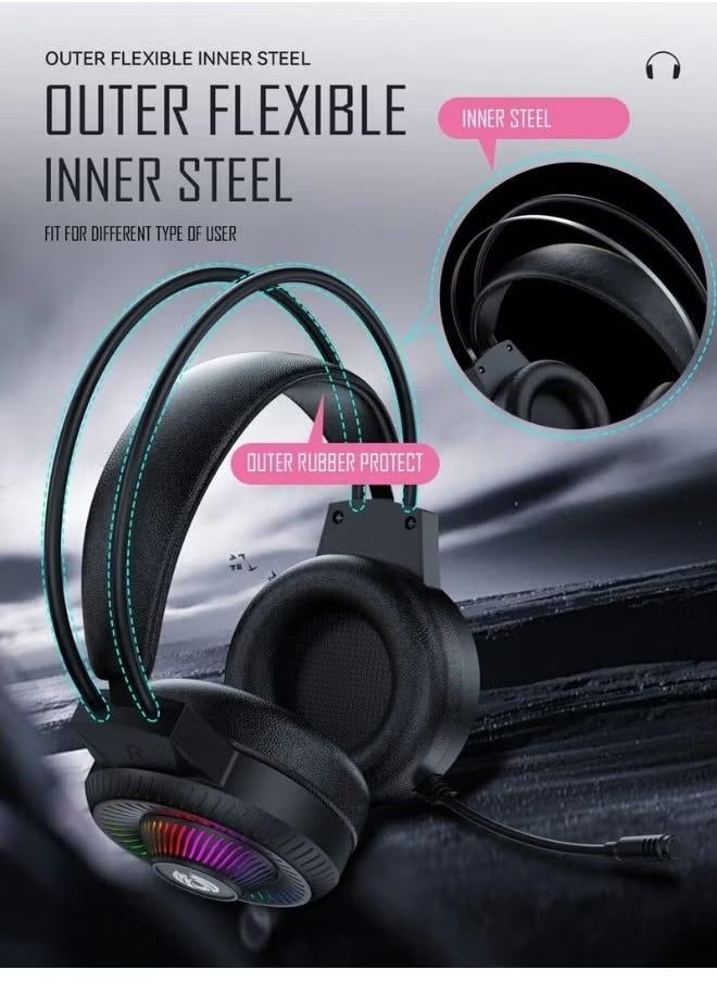 TIGER H82 Wired RGB Gaming Headset with Microphone, 3.5mm Audio Jack, USB Connection, LED Backlight, Noise-Cancelling Mic, Comfortable Ear Cushions, for PC, PS4, Xbox – Perfect for Gamers Seeking High-Quality Sound and Immersive Audio - Image 5