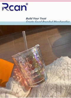 Rcan Aurora Color Portable Glass Water Bottle With Lid Pop-up Drink Mouth Hole Sealed Leak Proof Ice Cold Drink Coffee Milk Juice Water Drinking Cup for Kids Adults  - Image 2