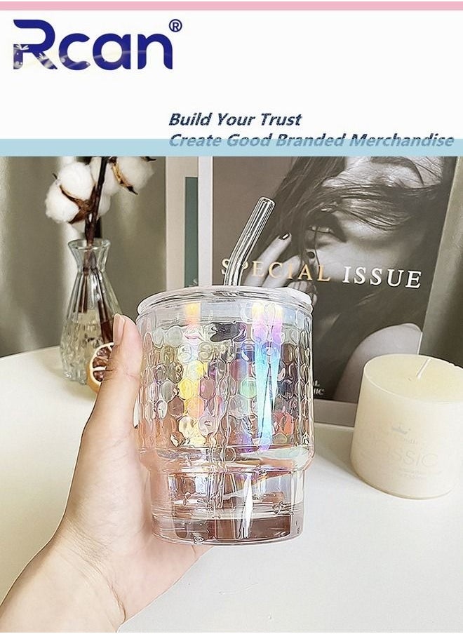 Rcan - Aurora Color Portable Glass Water Bottle With Lid Pop-up Drink Mouth Hole Sealed Leak Proof Ice Cold Drink Coffee Milk Juice Water Drinking Cup for Kids Adults - Image 1