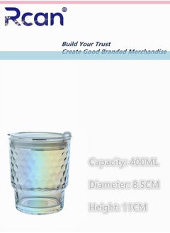 Rcan Aurora Color Portable Glass Water Bottle With Lid Pop-up Drink Mouth Hole Sealed Leak Proof Ice Cold Drink Coffee Milk Juice Water Drinking Cup for Kids Adults  - Image 5