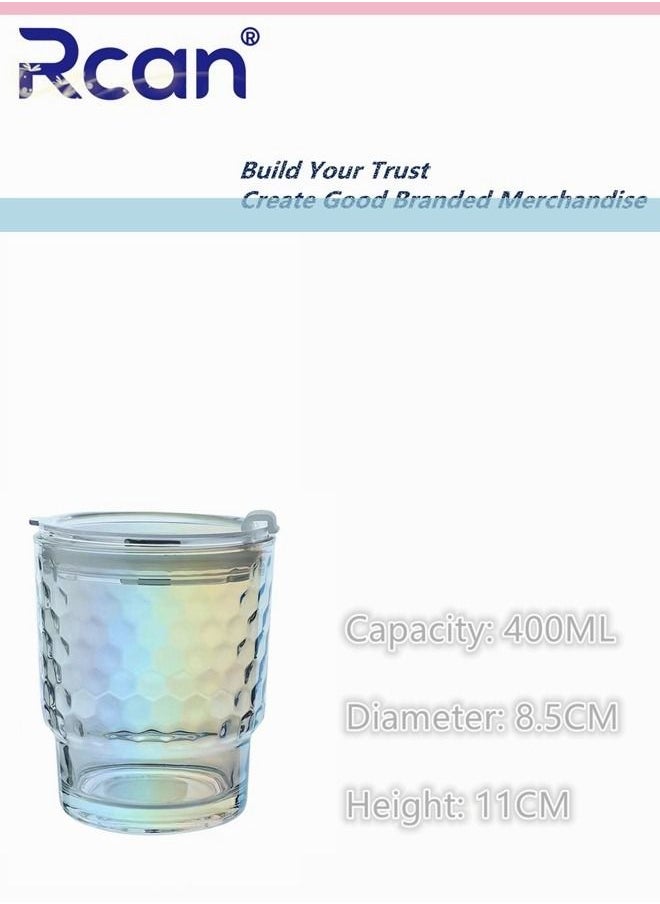 Rcan - Aurora Color Portable Glass Water Bottle With Lid Pop-up Drink Mouth Hole Sealed Leak Proof Ice Cold Drink Coffee Milk Juice Water Drinking Cup for Kids Adults - Image 1